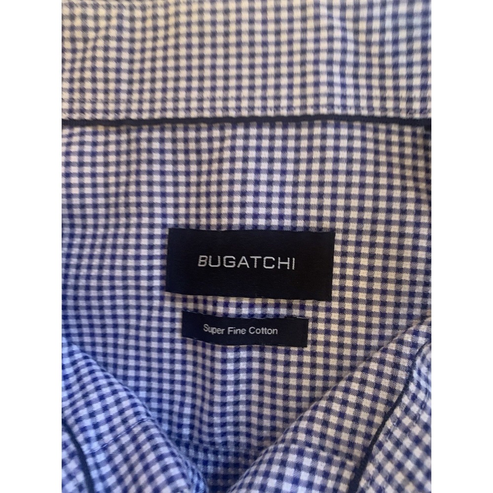Bugatchi Shirt Men Blue Check 17.5 36-37 Classic Fit Long Sleeve - Picture 2 of 11